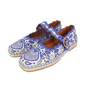 Farm Rio Richelieu Ballerina Flat White Blue Coastal Print Size US 6 EU 36